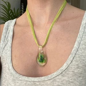Green glass pendant necklace